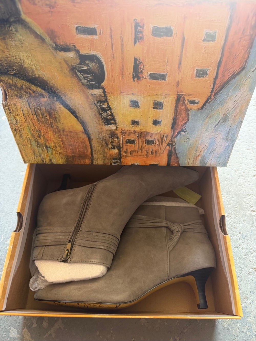 “New” Taupe Suede Ankle Boots with Side Zip size 9.5